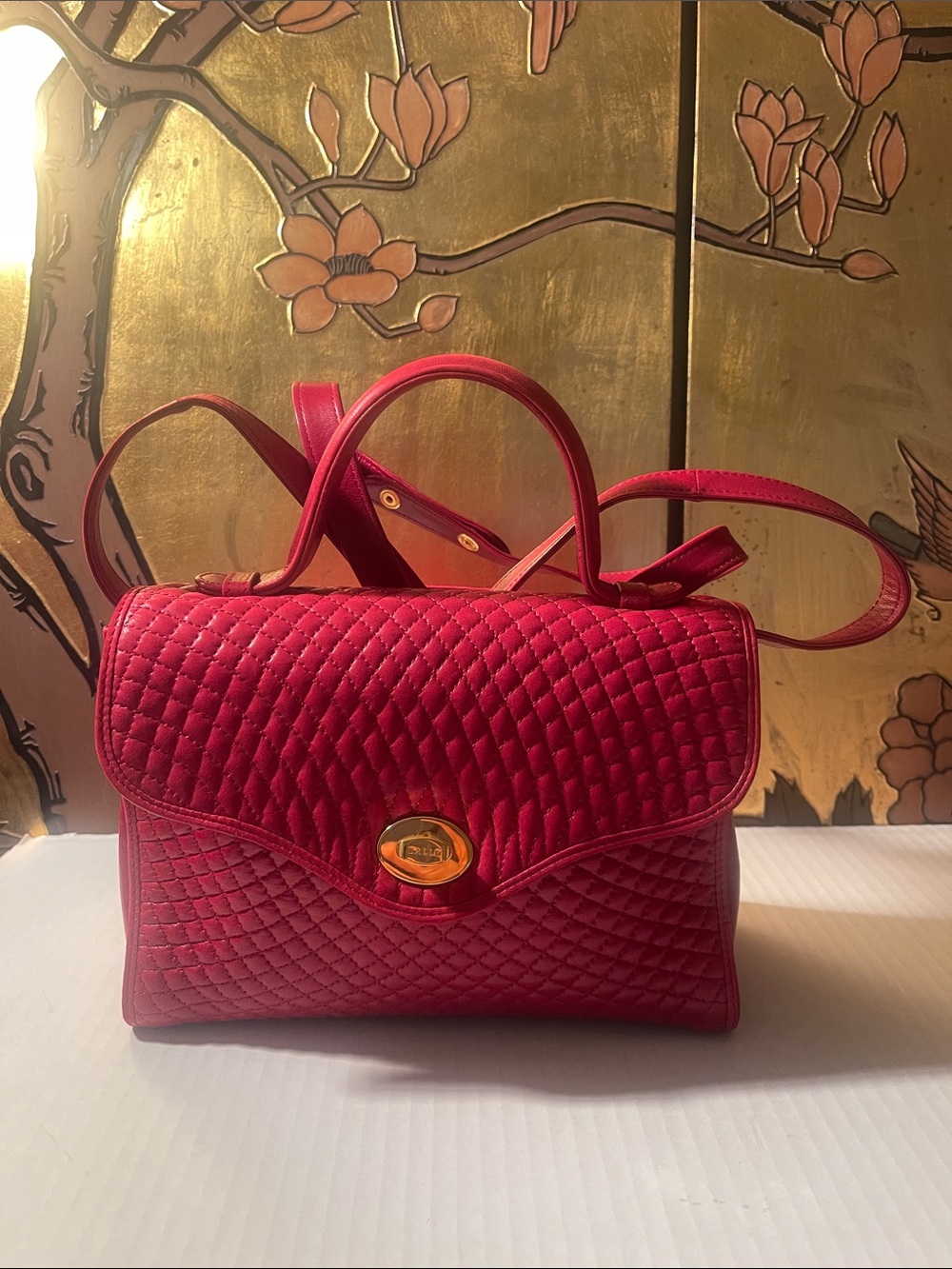 Bally Quilted Red Top-Handle Shoulder Bag